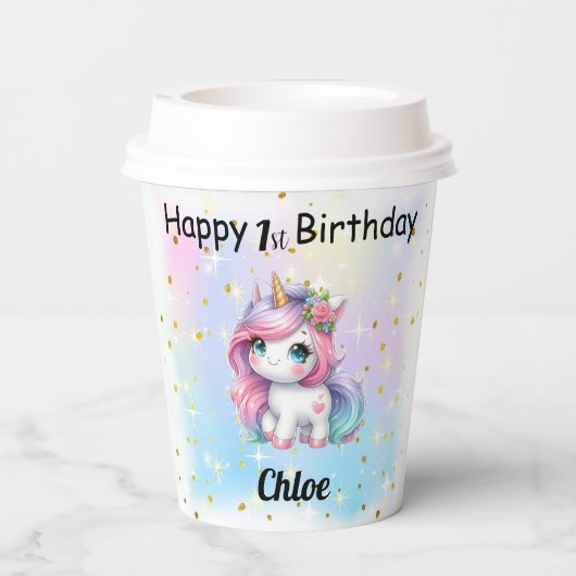 Unicorn Paper Cups Papieren Bekers (Achterkant)