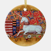 UNICORN PARCHMENT MET RED RUBY GEMSTONE KERAMISCH ORNAMENT (Voorkant)