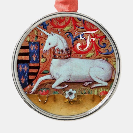 UNICORN PARCHMENT MONOGRAM METALEN ORNAMENT (Voorkant)