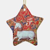 UNICORN PARCHMENT STAR MONOGRAM, RED RUBY GEMSTONE KERAMISCH ORNAMENT (Links)
