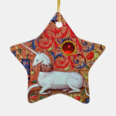 UNICORN PARCHMENT STAR MONOGRAM, RED RUBY GEMSTONE KERAMISCH ORNAMENT (Achterkant)