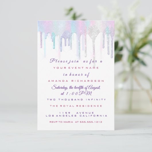 Unicorn Partij 1e 2e Baby Holograaf Roze Paars Kaart (Staand voorkant)