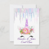 Unicorn Partij 1e 2e Baby Holograaf Roze Paars Kaart (Achterkant)