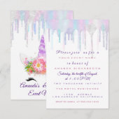 Unicorn Partij 1e 2e Baby Holograaf Roze Paars Kaart (Voorkant / Achterkant)