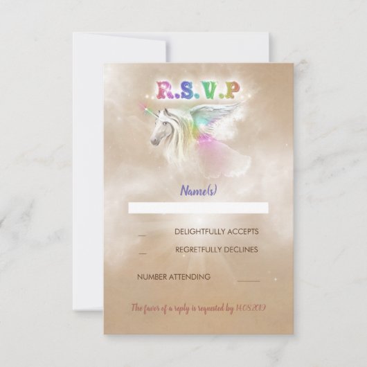Unicorn Party Enchanted RSVP-kaarten RSVP Kaartje (Voorkant)
