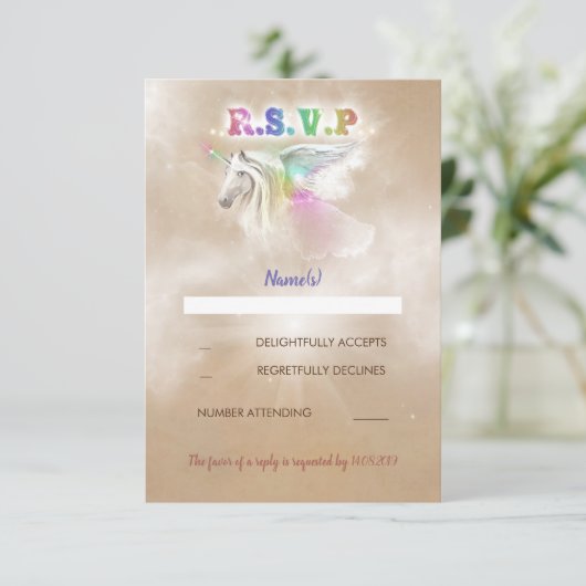 Unicorn Party Enchanted RSVP-kaarten RSVP Kaartje (Staand voorkant)