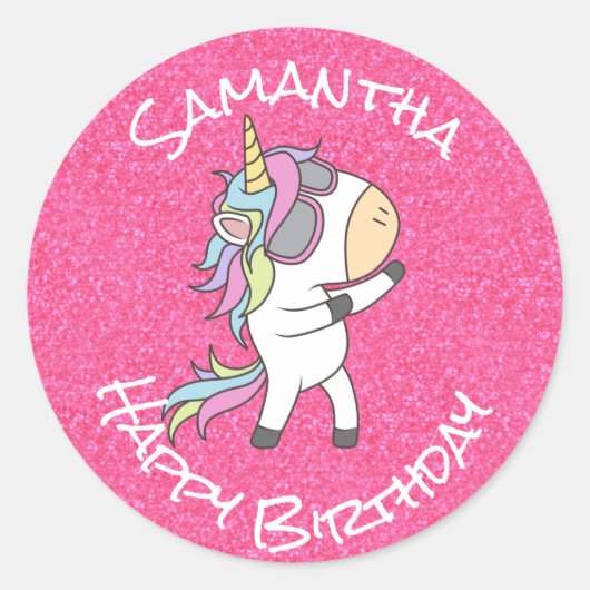 Unicorn Party Glitter Pastle Pink Ronde Sticker (Voorkant)