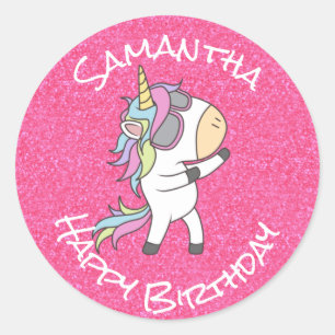 Unicorn Party Glitter Pastle Pink Ronde Sticker