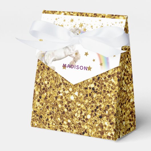 Unicorn Party Gold Glitter - Gepersonaliseerd Bedankdoosjes (Voorkant Zijde)