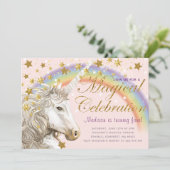 Unicorn Party Gouden magische verjaardag Kaart (Staand voorkant)