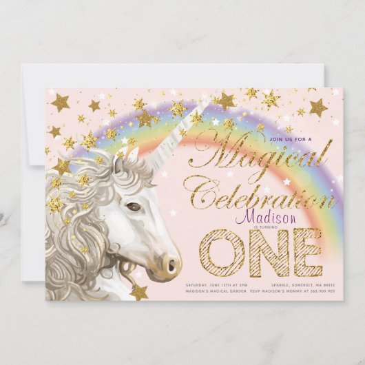 Unicorn Party Magical First Birthday Illustratie Kaart (Voorkant)