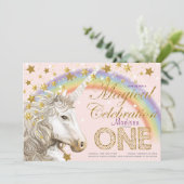Unicorn Party Magical First Birthday Illustratie Kaart (Staand voorkant)