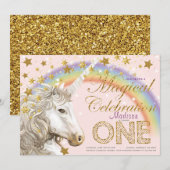 Unicorn Party Magical First Birthday Illustratie Kaart (Voorkant / Achterkant)