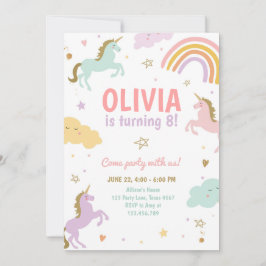 Unicorn Party Magical Rainbow Unicorn Birthday Inv Kaart
