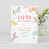 Unicorn Party Magical Rainbow Unicorn Birthday Inv Kaart (Staand voorkant)