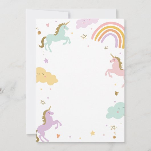 Unicorn Party Magical Rainbow Unicorn Birthday Inv Kaart (Achterkant)