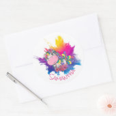 Unicorn Party Paars Yellow Splash Ronde Sticker (Envelop)