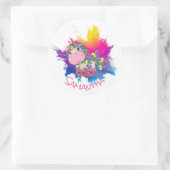 Unicorn Party Paars Yellow Splash Ronde Sticker (Tas)