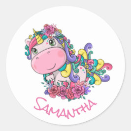 Unicorn Party Paarse Classic Round Sticker