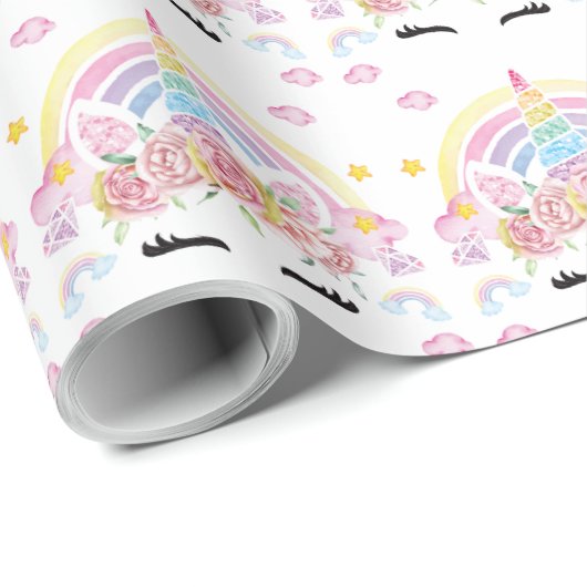 Unicorn Party Rainbow Glitter Cadeaupapier (Rol Hoek)