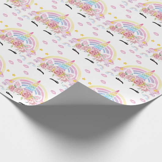 Unicorn Party Rainbow Glitter Cadeaupapier (Hoek)