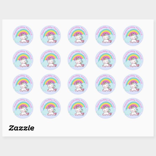 Unicorn Party Round Sticker (Vel)