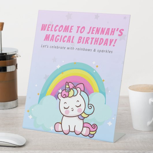 Unicorn Party Round Sticker Reclamebord Met Voetstuk (Insitu)