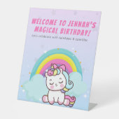 Unicorn Party Round Sticker Reclamebord Met Voetstuk (Voorkant)
