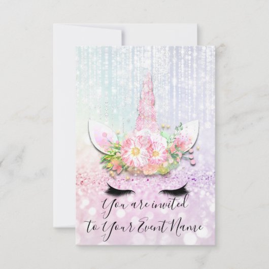 Unicorn Party roze 1st 2d 3de verjaardag glitter Kaart (Voorkant)