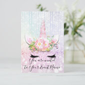 Unicorn Party roze 1st 2d 3de verjaardag glitter Kaart (Staand voorkant)