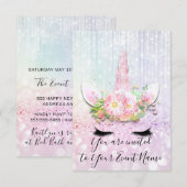 Unicorn Party roze 1st 2d 3de verjaardag glitter Kaart (Voorkant / Achterkant)