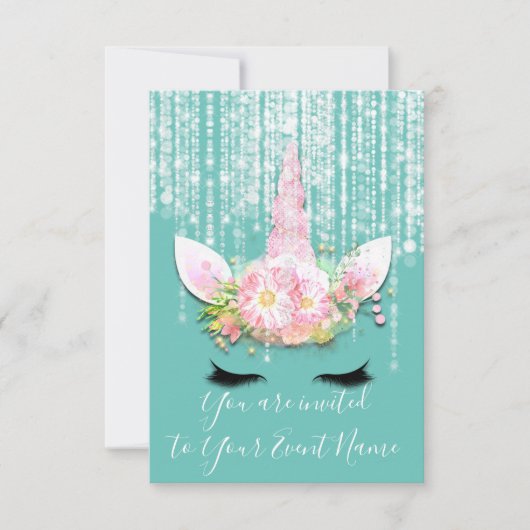 Unicorn Party roze 1th 2th 16th Birthday Party Kaart (Voorkant)