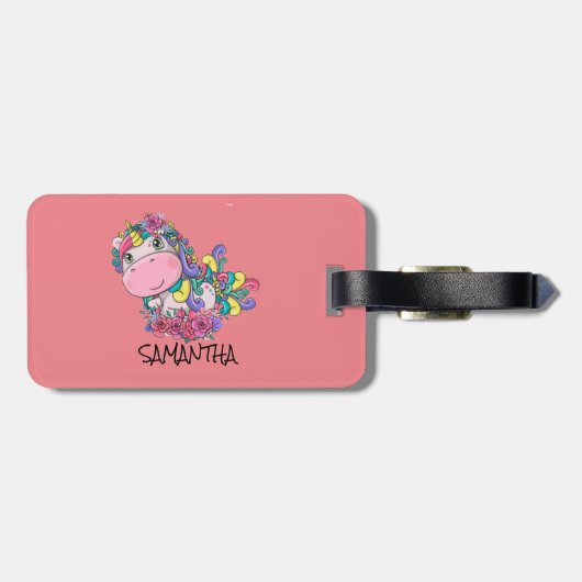 Unicorn Party roze Bagagelabel (Achterkant horizontaal)