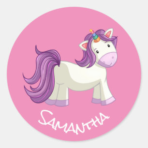 Unicorn Party roze klassieke Round Sticker