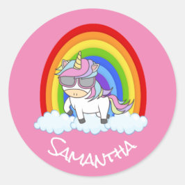 Unicorn Party roze klassieke Round Sticker