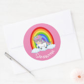 Unicorn Party roze klassieke Round Sticker (Envelop)