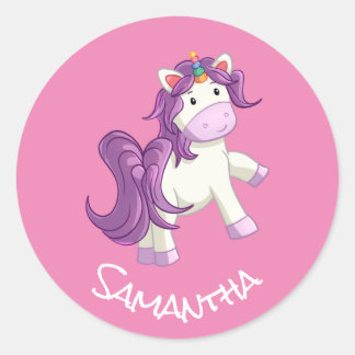 Unicorn Party roze klassieke Round Sticker
