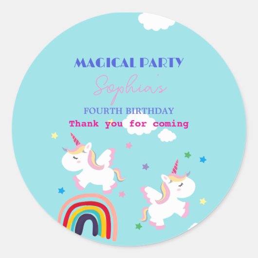 Unicorn Party Thank You Sticker (Voorkant)