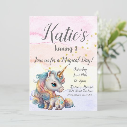 Unicorn Party, Unicorn 3rd Birthday Kaart (Staand voorkant)