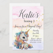 Unicorn Party, Unicorn 3rd Birthday Kaart (Voorkant / Achterkant)