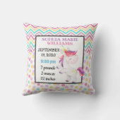 Unicorn Pastel Birth Stats Baby Announcement Girl Kussen (Achterkant)