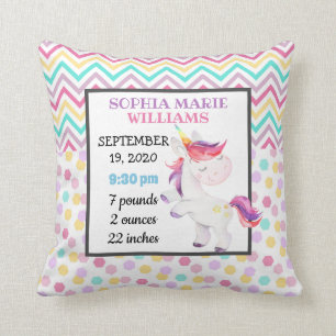 Unicorn Pastel Birth Stats Baby Announcement Girl Kussen