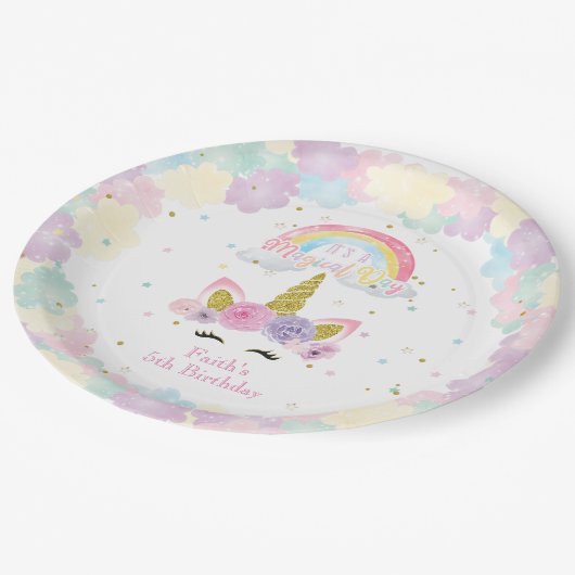 Unicorn Pastel Birthday Paper Bord (Gekanteld)