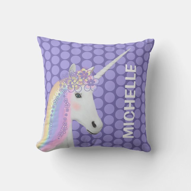 Unicorn Pastel Paarse Polka Dots Kussen (Voorkant)