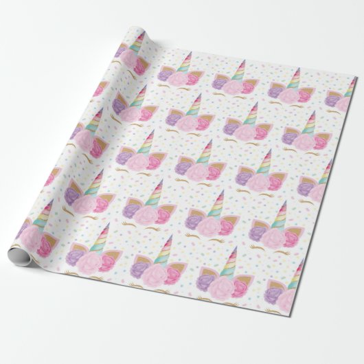 Unicorn Pastel Pink Girly Birthday Cadeaupapier (Uitgerold)