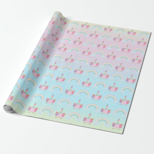 Unicorn Pastel Pink Girly Birthday Cadeaupapier (Uitgerold)