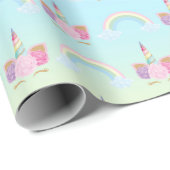 Unicorn Pastel Pink Girly Birthday Cadeaupapier (Rol Hoek)