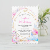 Unicorn Pastel Princess Birthday Party Invitation Kaart (Staand voorkant)