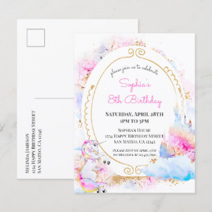 Unicorn Pastel Princess Birthday Party Invitation Uitnodiging Briefkaart