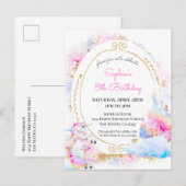 Unicorn Pastel Princess Birthday Party Invitation Uitnodiging Briefkaart (Voorkant / Achterkant)